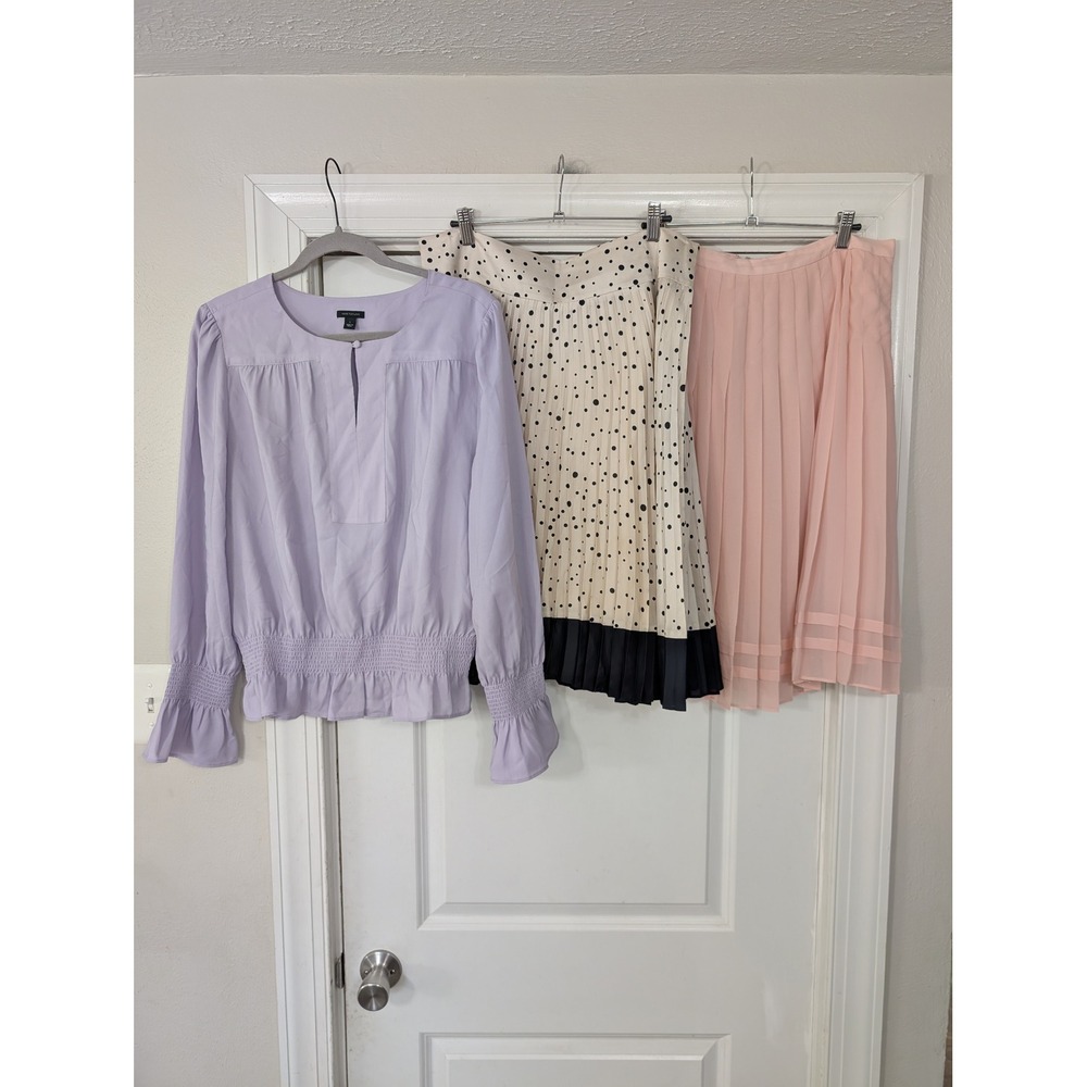 Ann Taylor Blouse, 2 micro pleated Skirts Set Women's 10/Large career lot officr